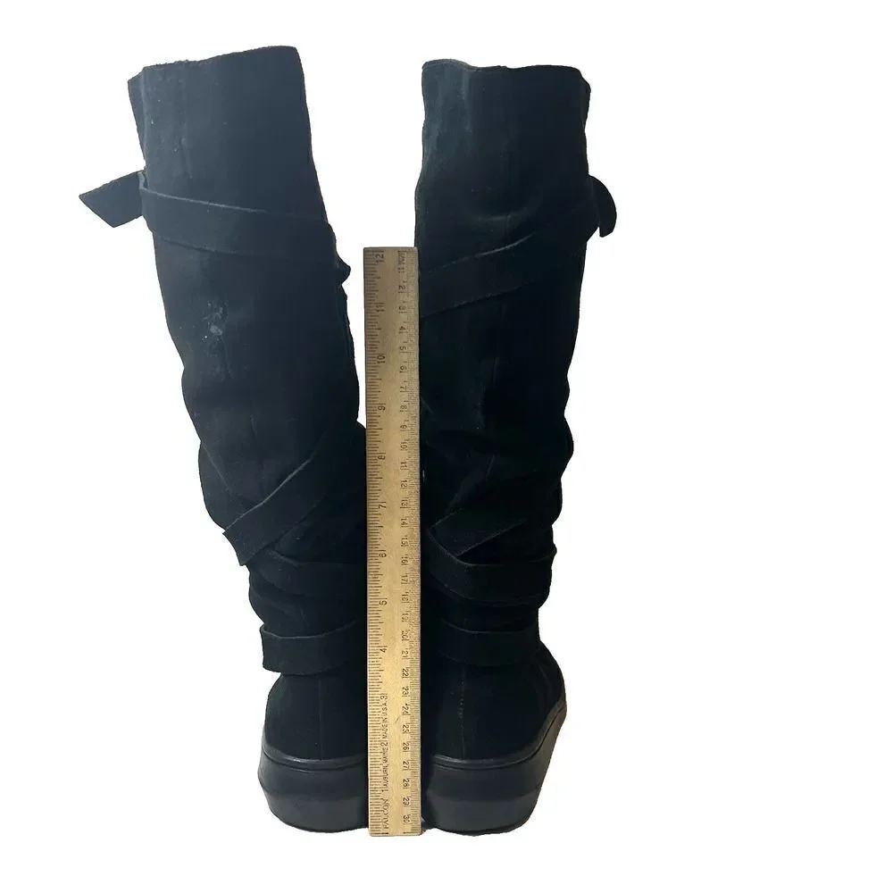 BDG Knee High Women's 7.5 M Casual Boots Black Suede Pull On Slouch Wrap Straps